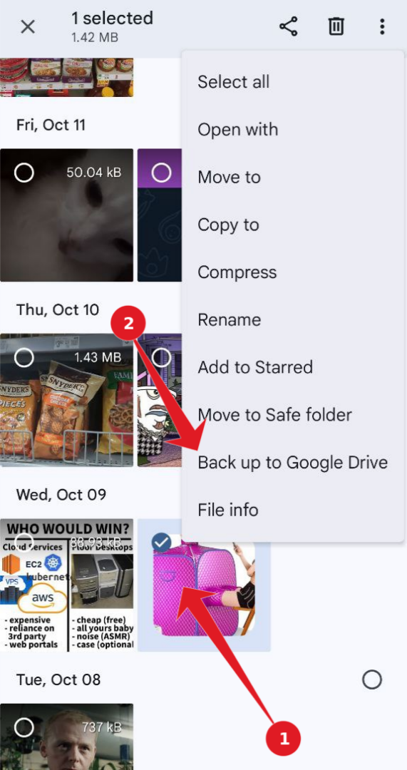 Экран резервного копирования в Google Drive из Files.