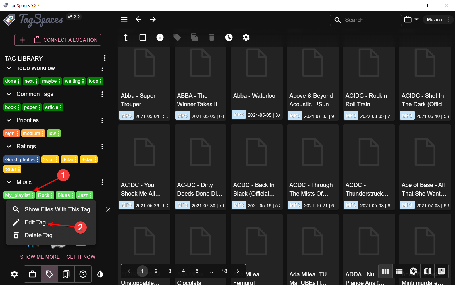 Редактирование тега: цвет, имя