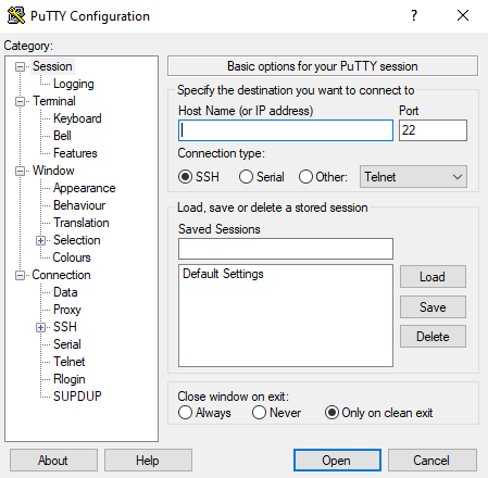 Putty Application Screen