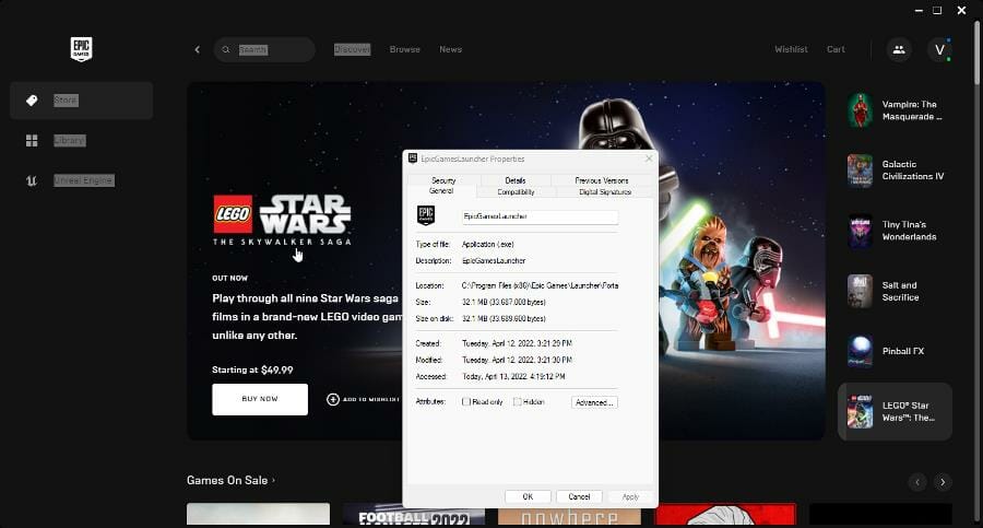 Ошибки запуска Epic Games Launcher