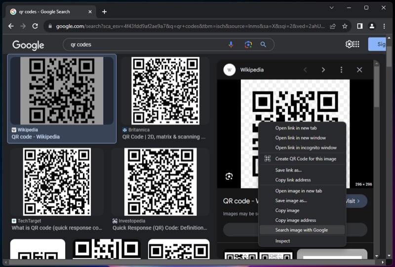 Сканирование QR‑кода с помощью Google Lens в Chrome