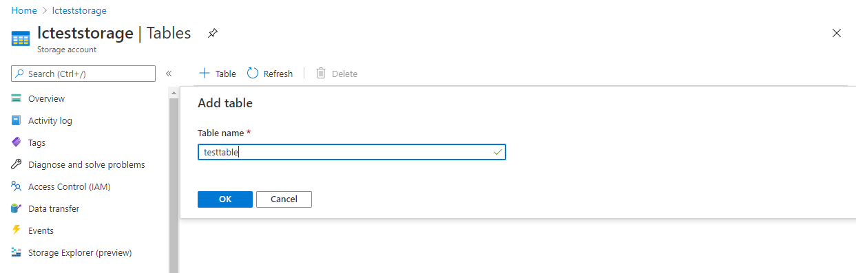 Задайте имя таблицы и нажмите «OK»