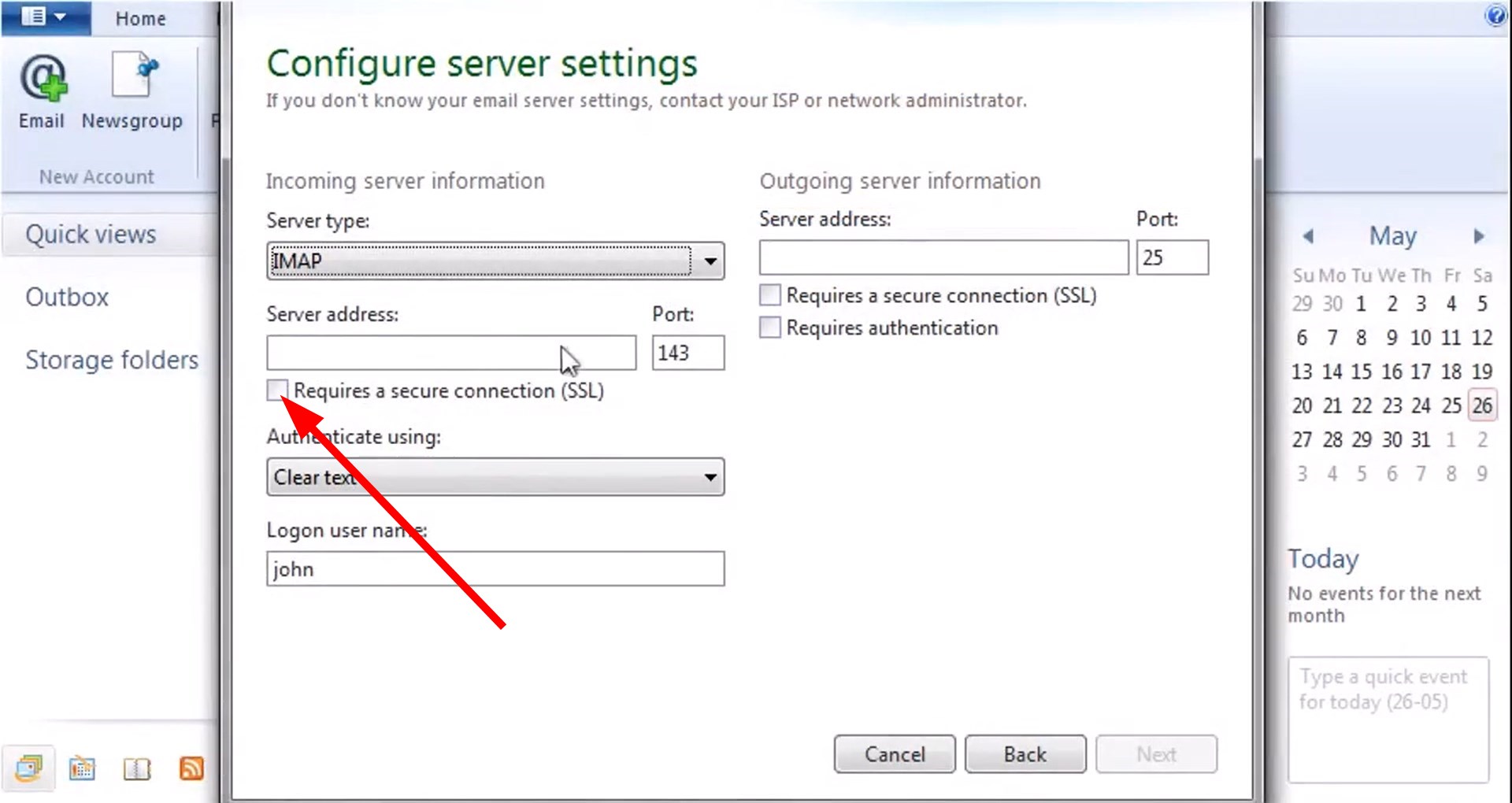 Флажок 'Requires a secure connection SSL' установлен