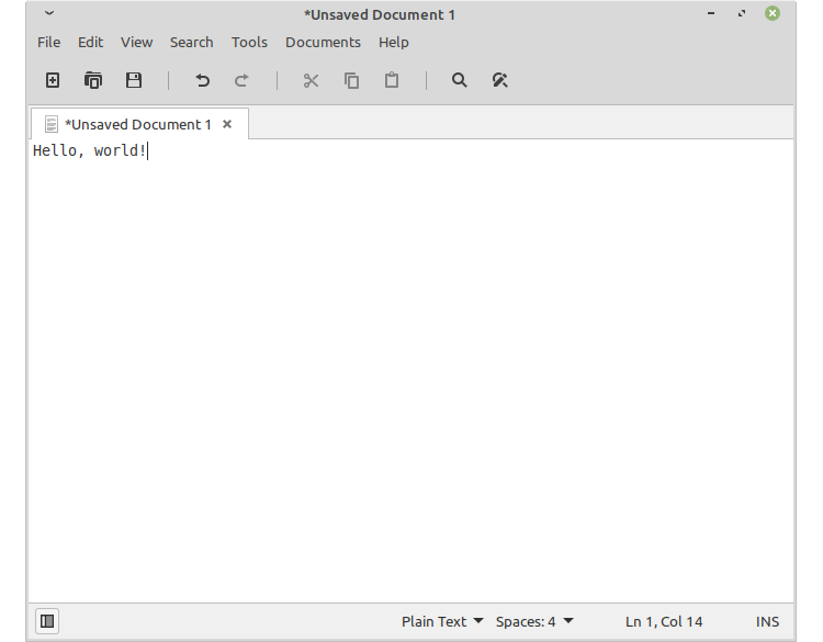Создание нового файла в текстовом редакторе Linux