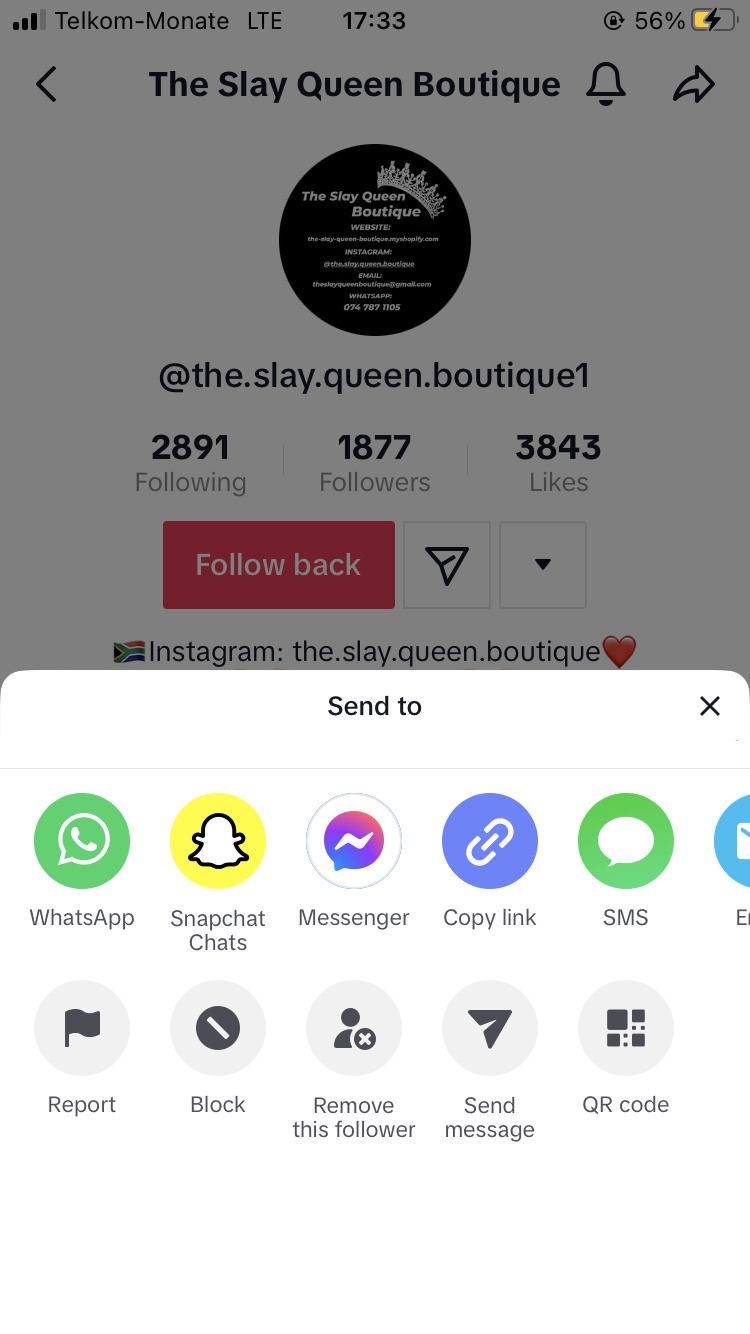 Меню в профиле пользователя TikTok
