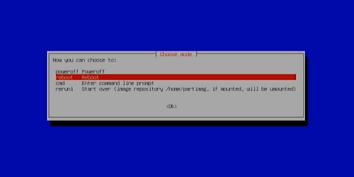 Опции после завершения клонирования в Clonezilla