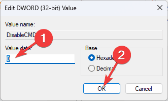 Параметр DisableCMD в реестре с присвоенным значением 1