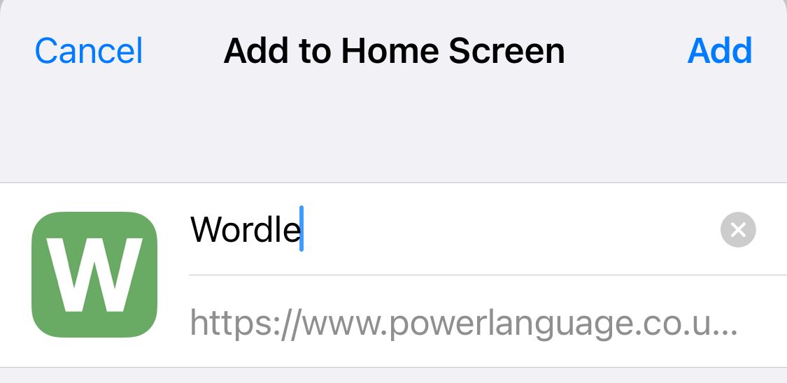 Диалог iOS: «Добавить на экран «Домой»» для сайта Wordle