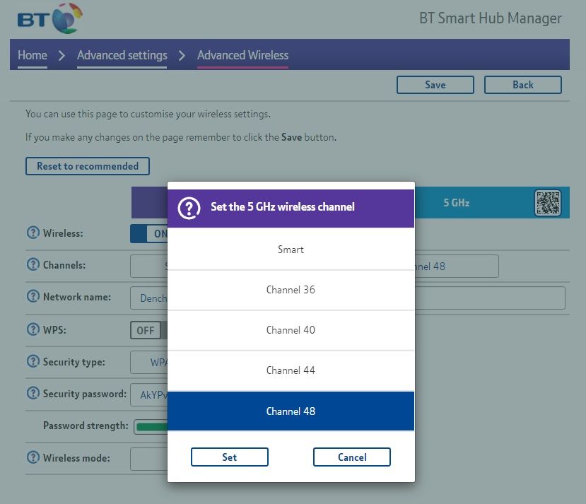 настройки 5 ГГц — выбор канала