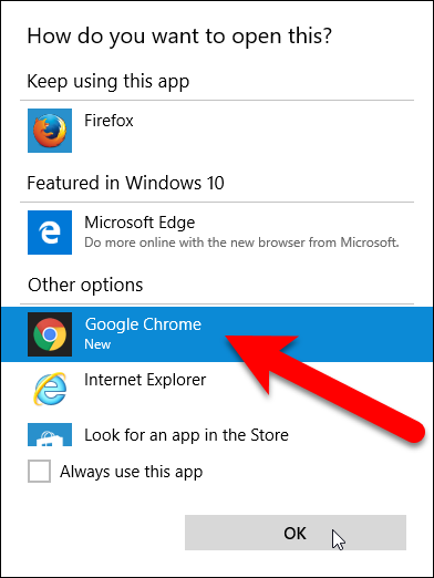 Диалог выбора приложения для открытия ссылки