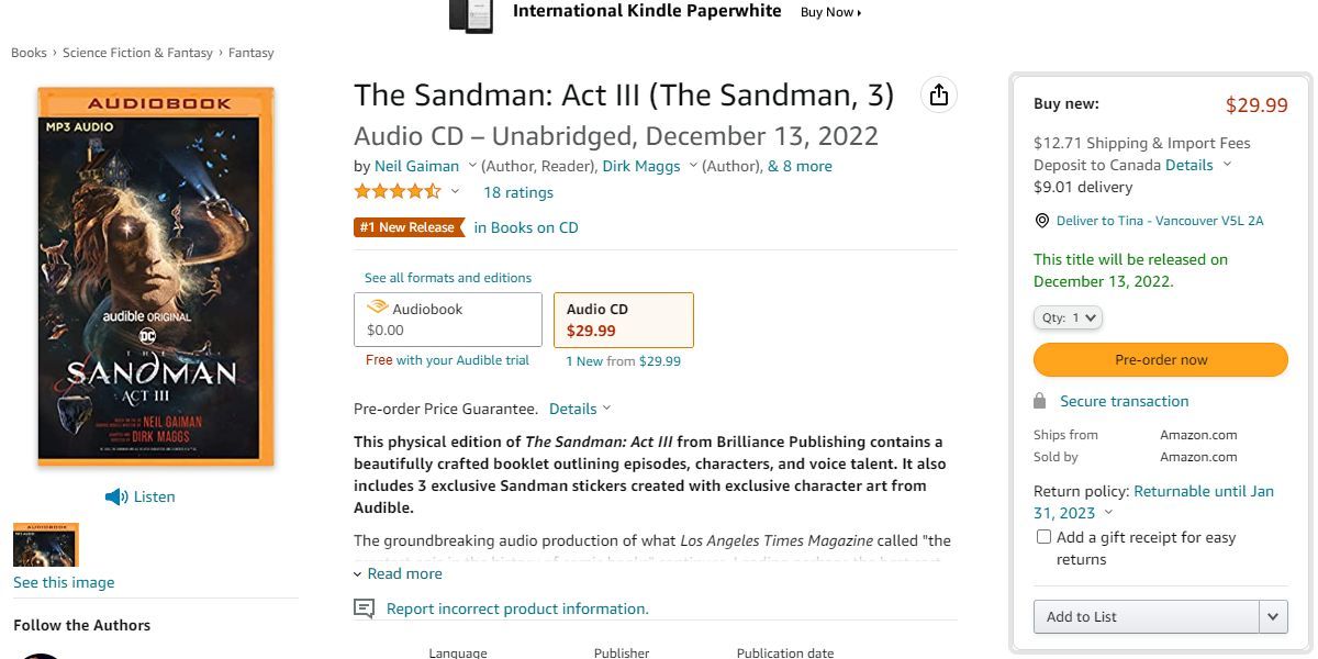 Физический аудиосборник на CD, продающийся на Amazon