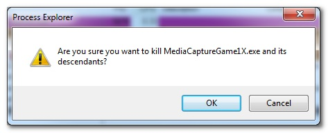 Диалог подтверждения завершения процесса в Process Explorer
