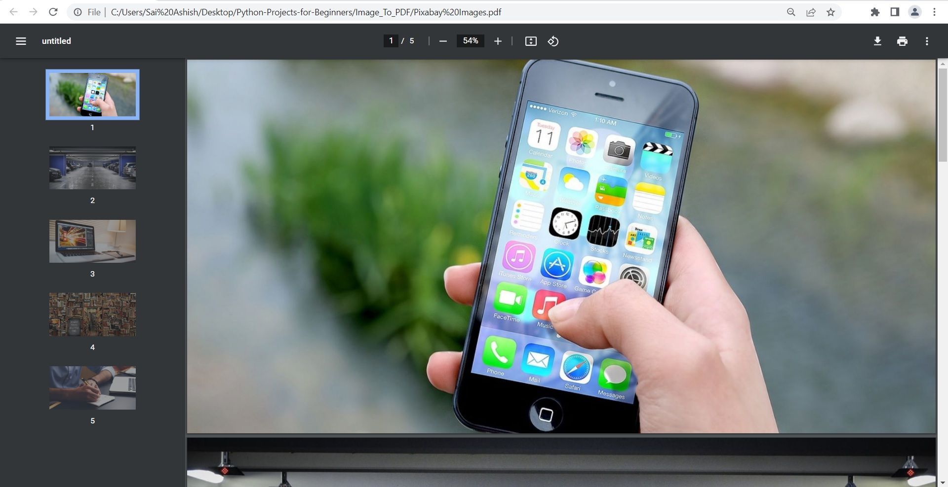 Сохранённый PDF открыт в браузере