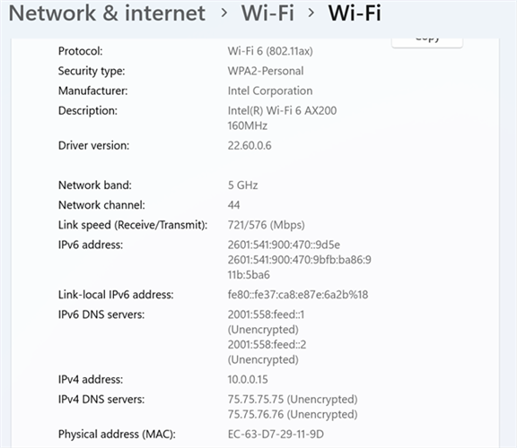 Полная информация о текущем Wi‑Fi: IP, MAC, имя сети и прочее.