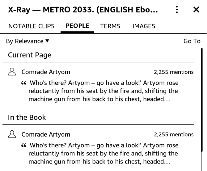 Функция X-Ray показывает ключевые персонажи и термины книги