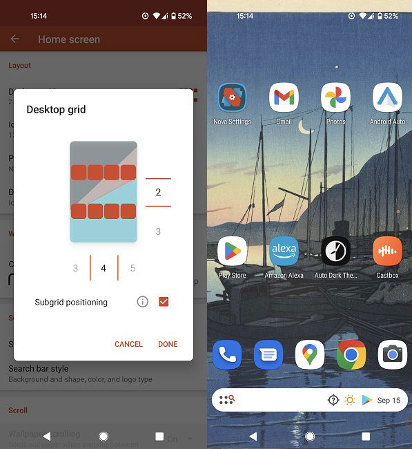 Настройка сетки рабочего стола в Nova Launcher