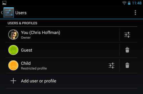 Android: создание гостевой учётной записи на планшете