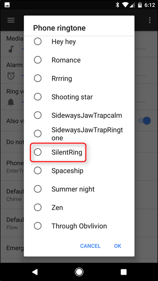 Ещё один скриншот выбора рингтона на Android