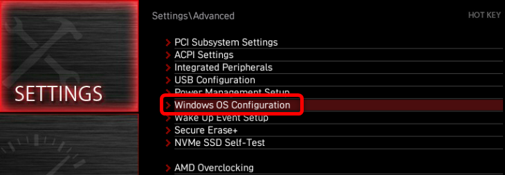 В Advanced откройте Windows OS Configuration