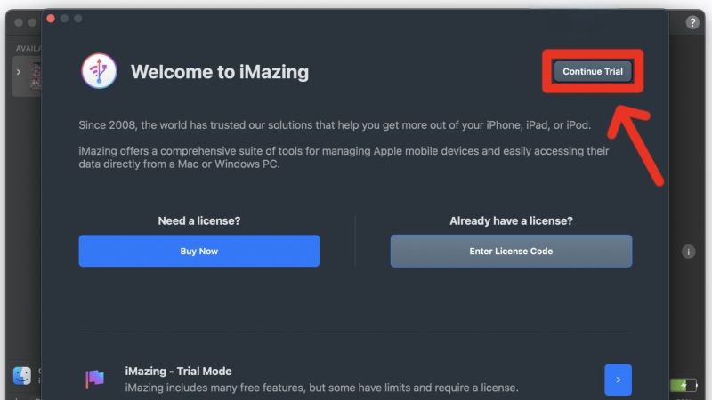 Продолжение пробной версии iMazing