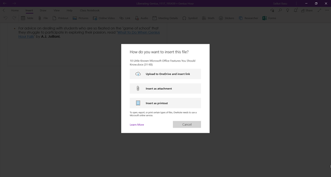 Cloud Attachments in OneNote