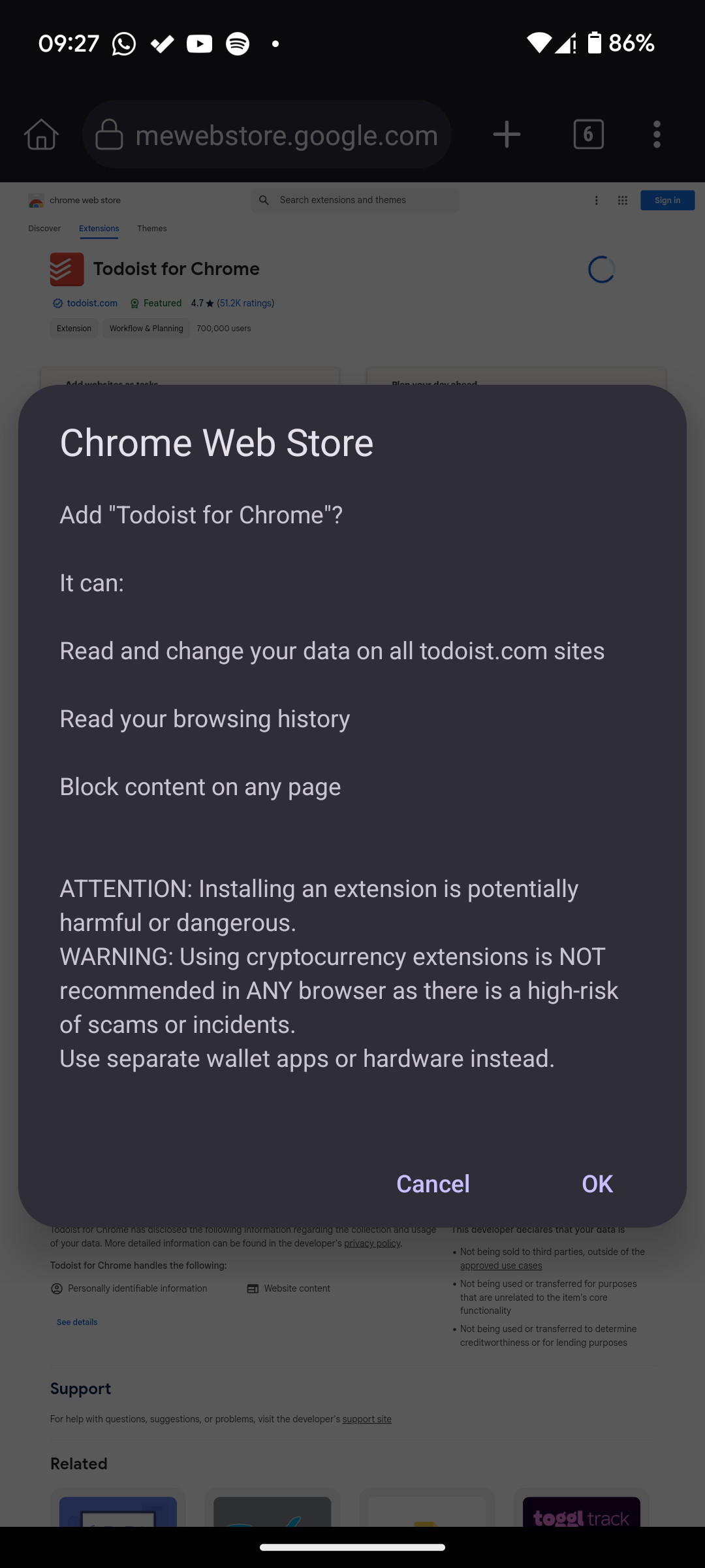 Установка расширения Todoist в Kiwi Browser