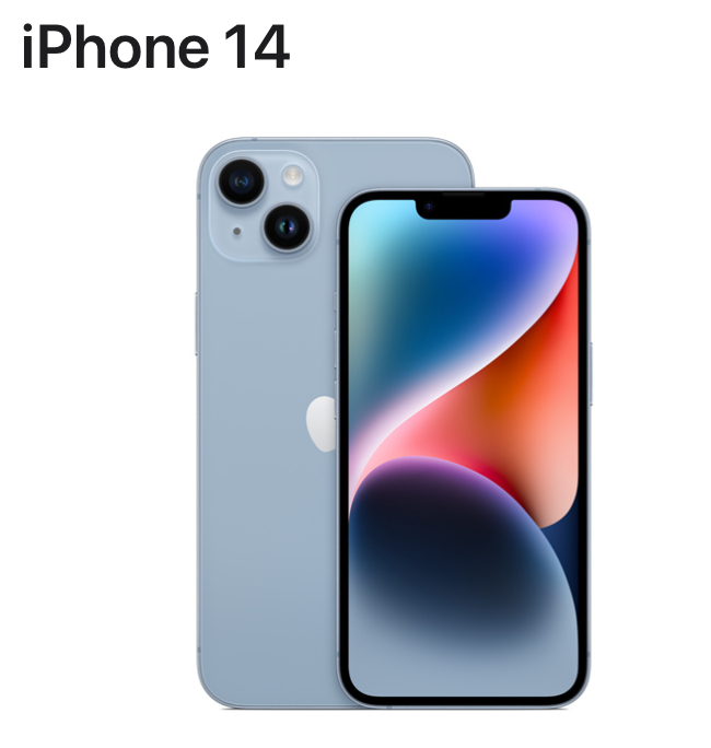 iPhone 14 и iPhone 14 Plus — сравнительный вид, два устройства рядом