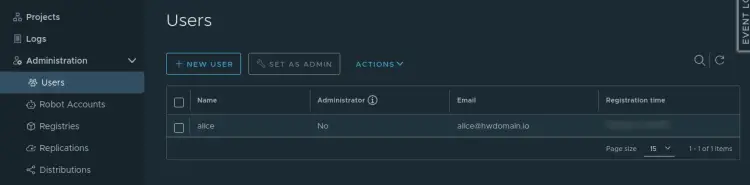 Пользователь alice в списке пользователей