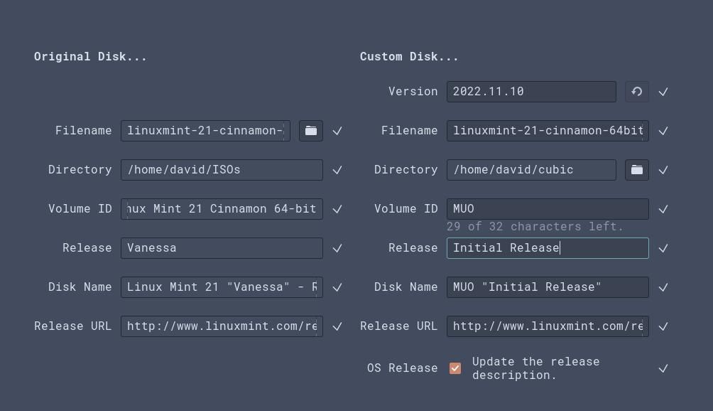 Поля для исходного и кастомного ISO в интерфейсе Cubic