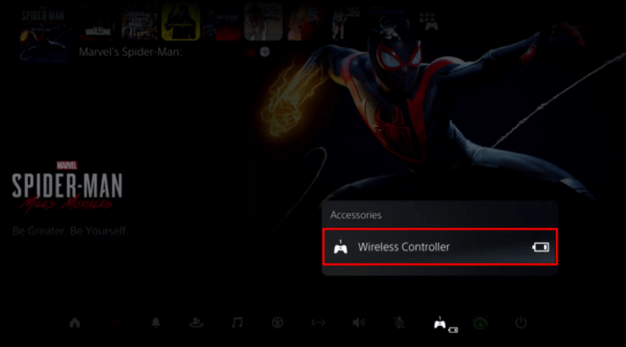 Состояние беспроводного контроллера и индикатор уровня заряда
