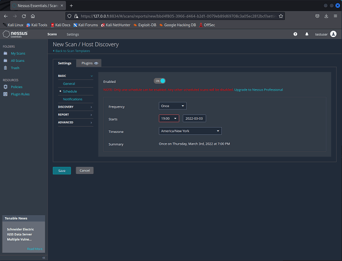 Настройка расписания для скана
