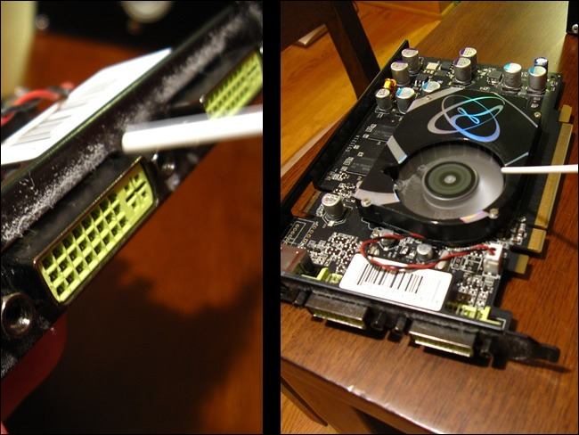 Очистка разъёмов и вентиляторов от пыли