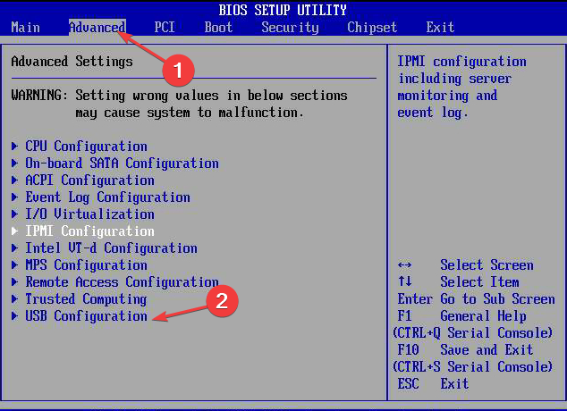 BIOS — USB Configuration (скриншот)