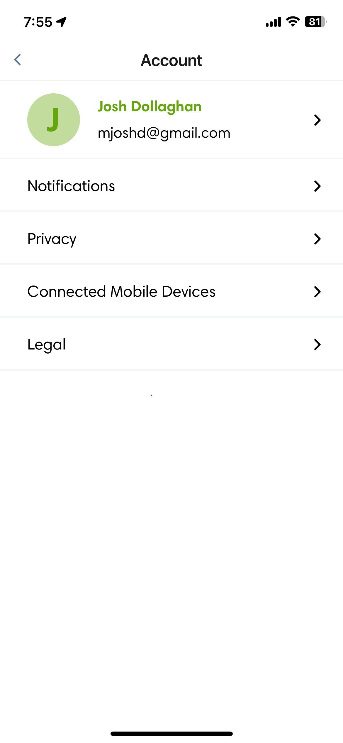 Выберите «Notifications» в меню Account приложения iRobot Roomba