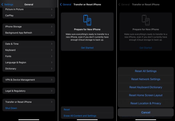 Сброс сетевых настроек на iOS