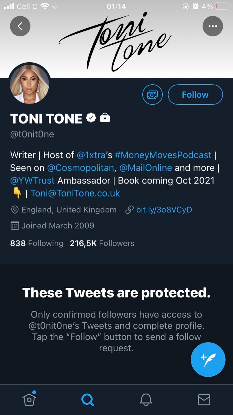 Страница профиля в Twitter с иконкой Советов рядом с кнопкой Подписаться