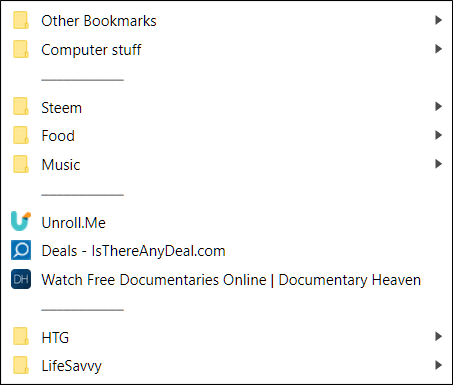 Пример использования горизонтальных линий для разделения категорий
