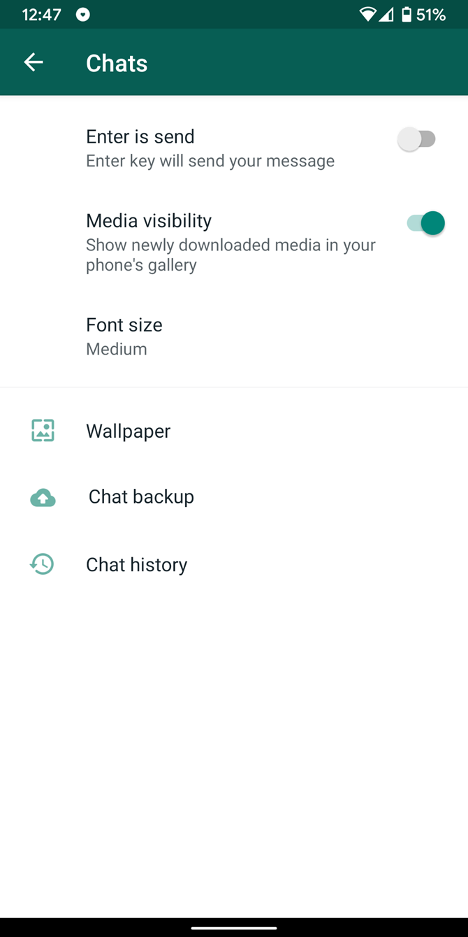 WhatsApp опции чата