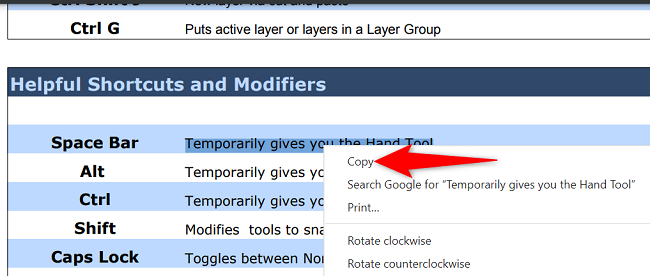 Контекстное меню браузера с командой «Копировать».