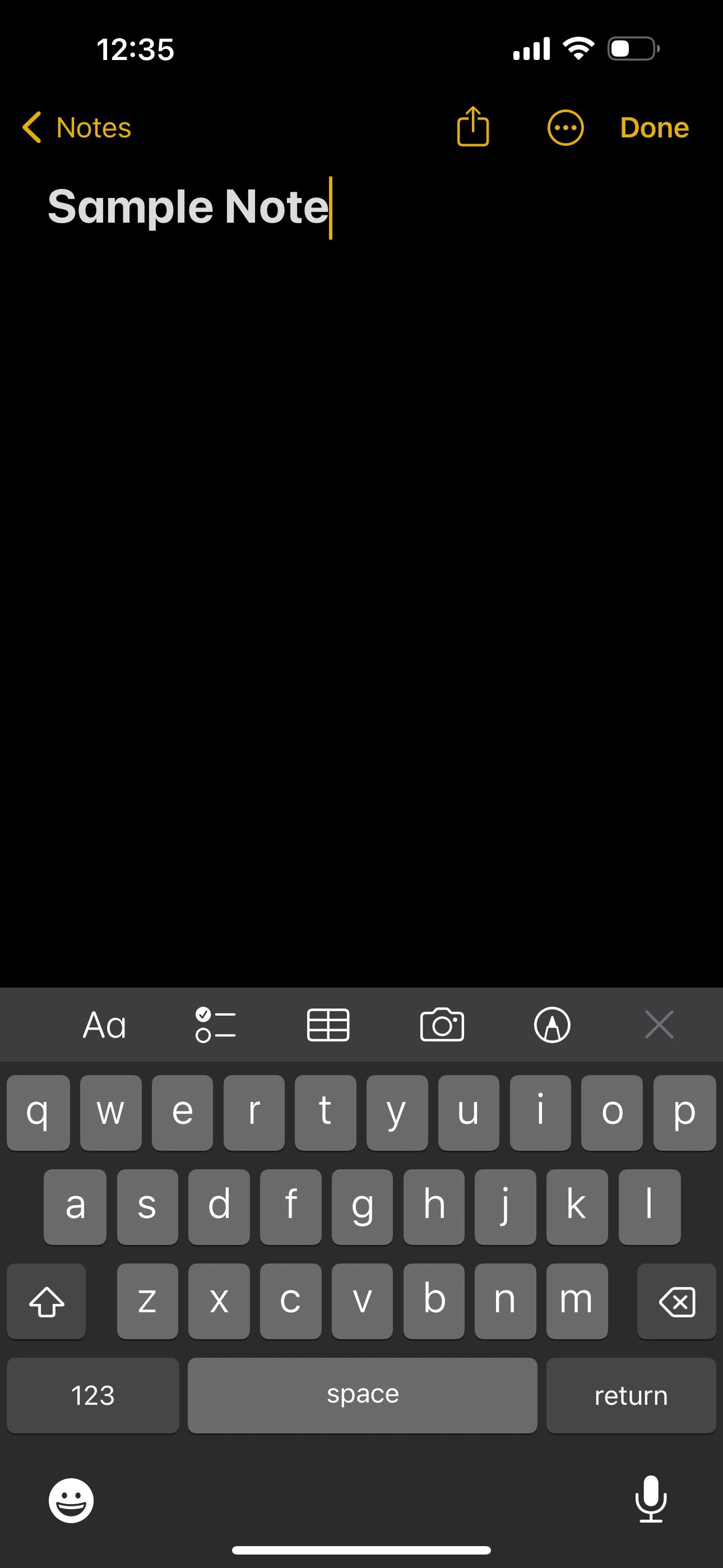 Приложение «Заметки» с образцом заметки