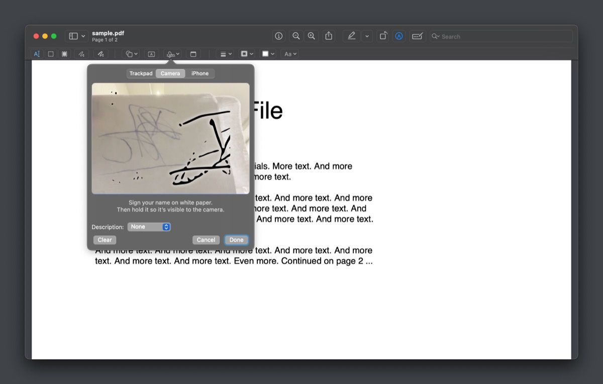 Сканирование подписи с бумаги через веб-камеру Mac