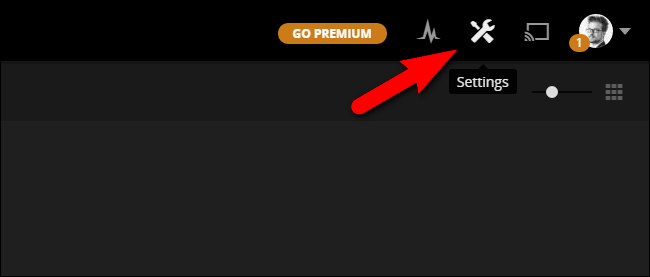 Кнопка настроек Plex