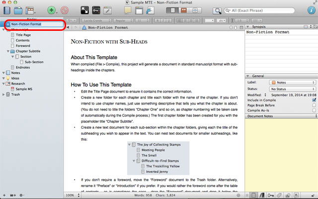 Редактирование названия книги в Scrivener