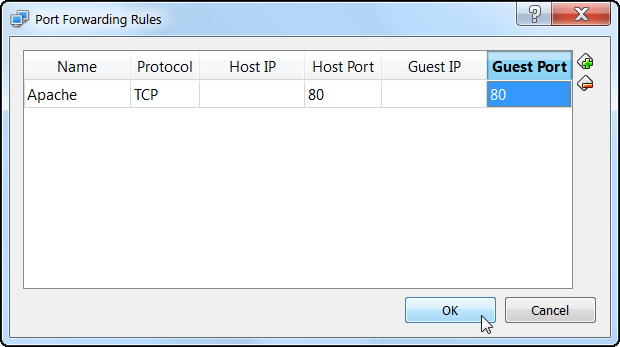 Правила проброса портов VirtualBox — пример списка правил и полей Host/Guest