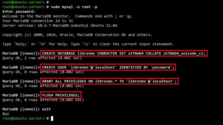 создание БД и пользователя