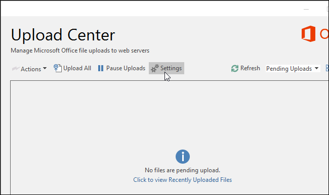 Нажатие Параметры в окне Upload Center