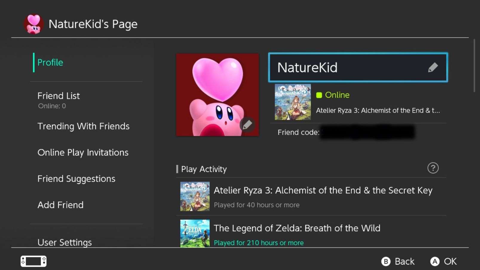 Смена никнейма через профиль пользователя на Nintendo Switch
