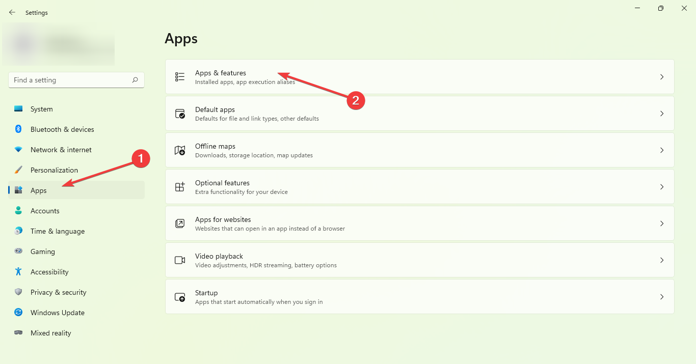 окно Параметров — Приложения и возможности