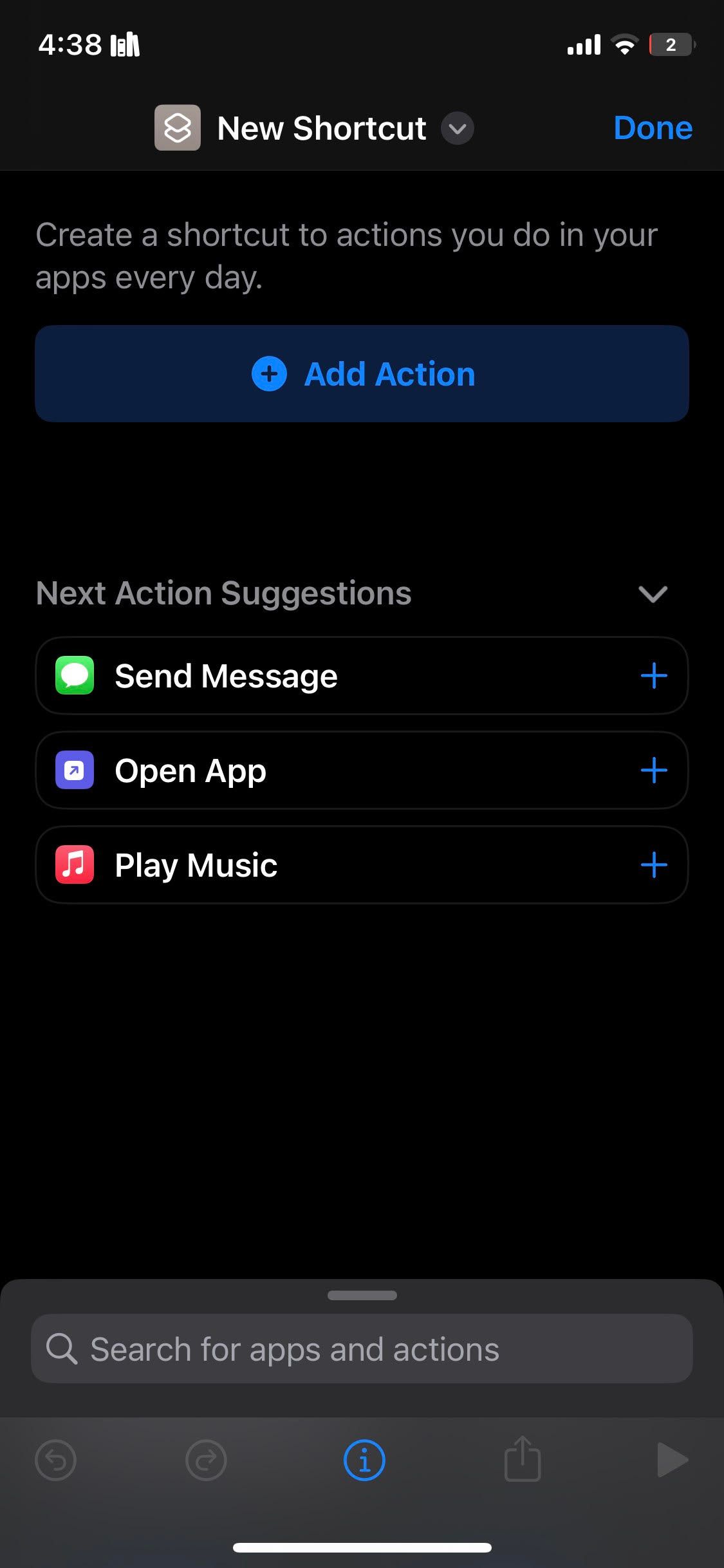 Кнопка Добавить действие в Командах