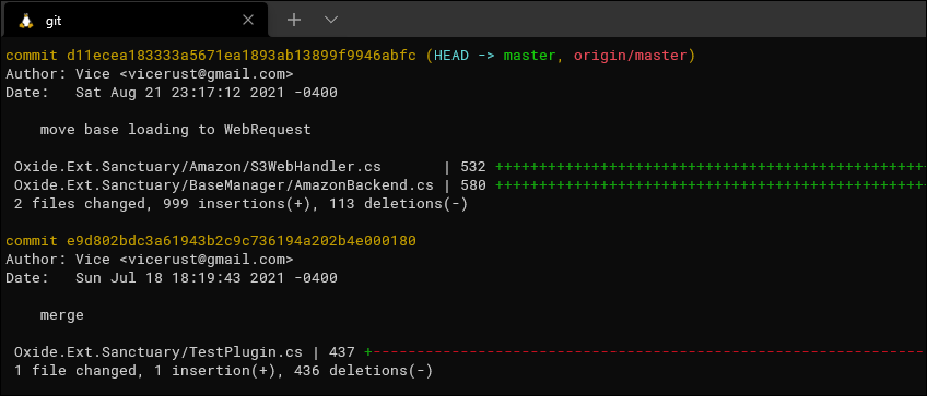 Пример вывода git log с --stat и совпадением 'Dictionary'